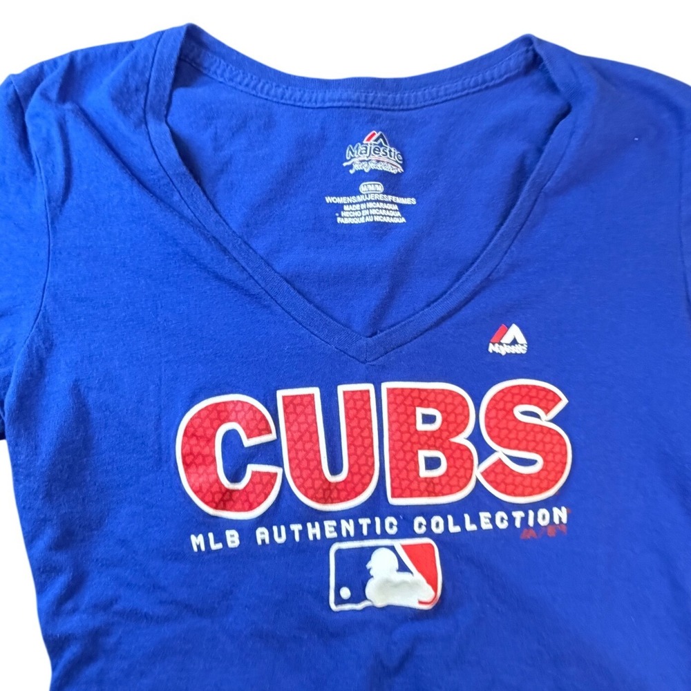 Majestic Chicago Cubs MLB Authentic Collection Blue V-Neck Graphic T-Shirt M K2